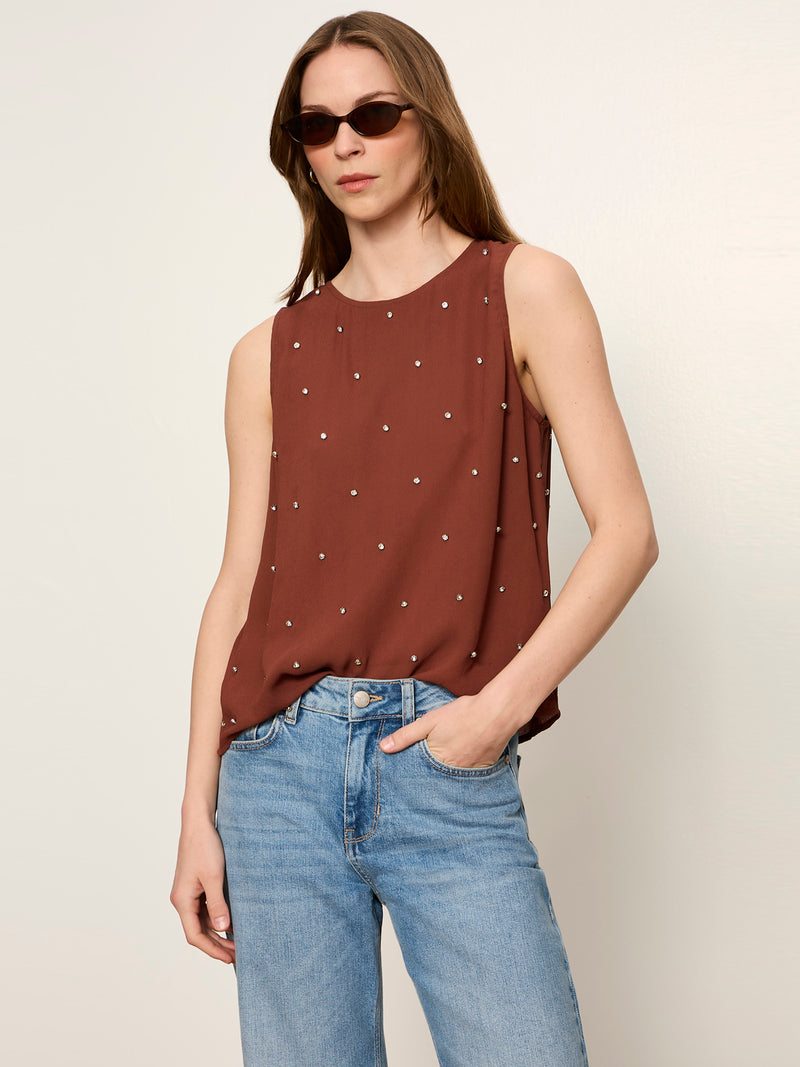 Margo Embellished Shell Top Burnt Cocoa