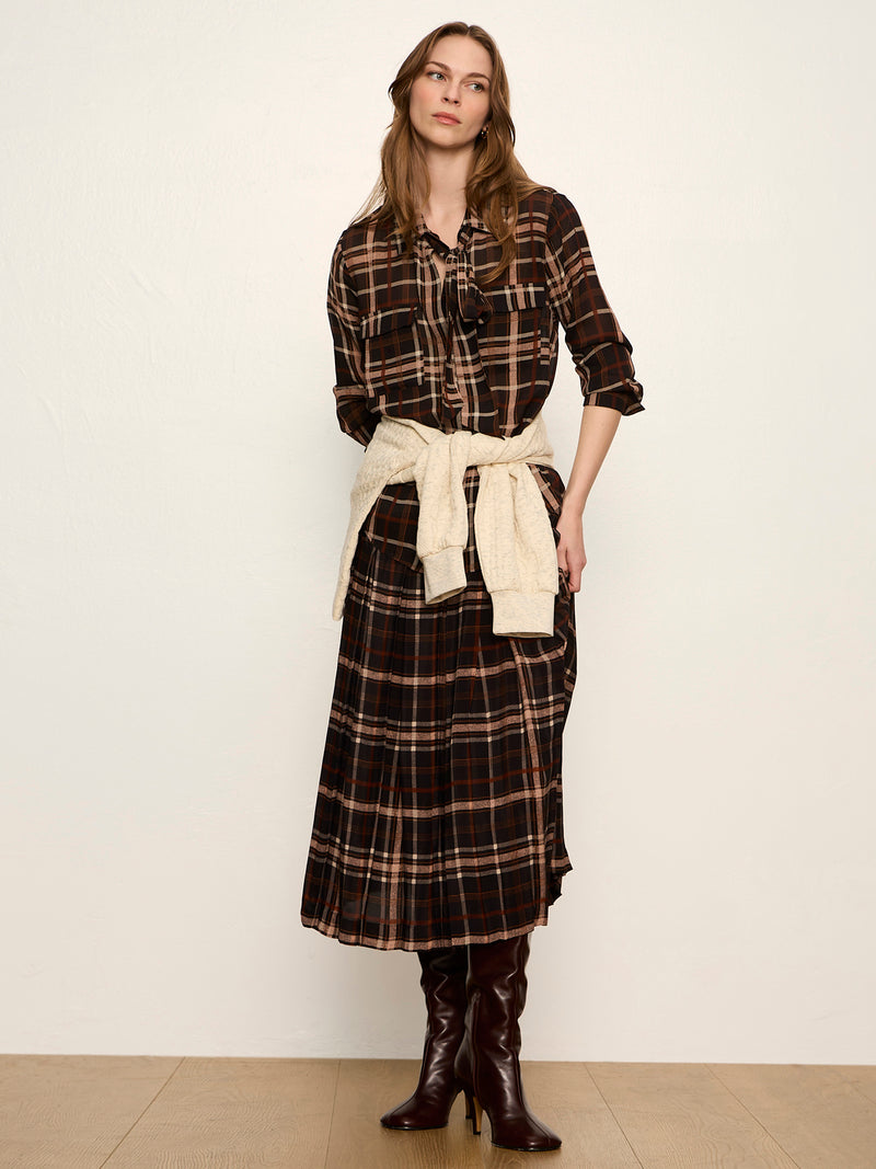 Meet In Paris Tie Neck Blouse Cinder Plaid alt 5
