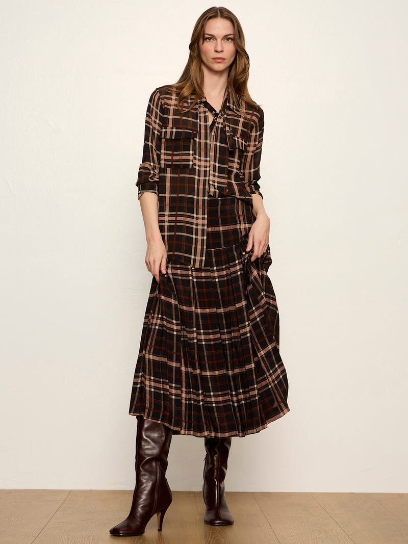 Meet In Paris Tie Neck Blouse Cinder Plaid alt 4