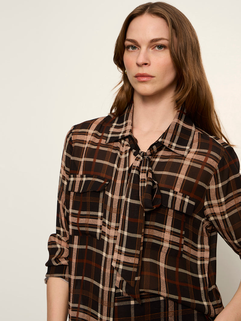 Meet In Paris Tie Neck Blouse Cinder Plaid alt 3
