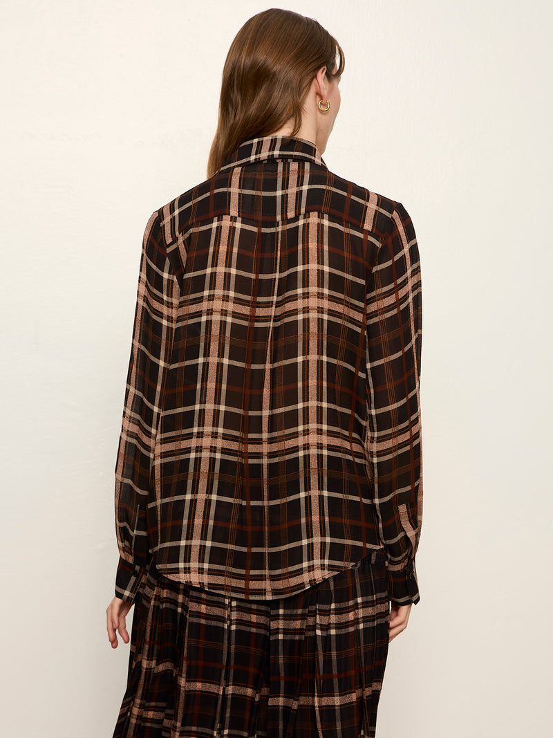 Meet In Paris Tie Neck Blouse Cinder Plaid alt 2