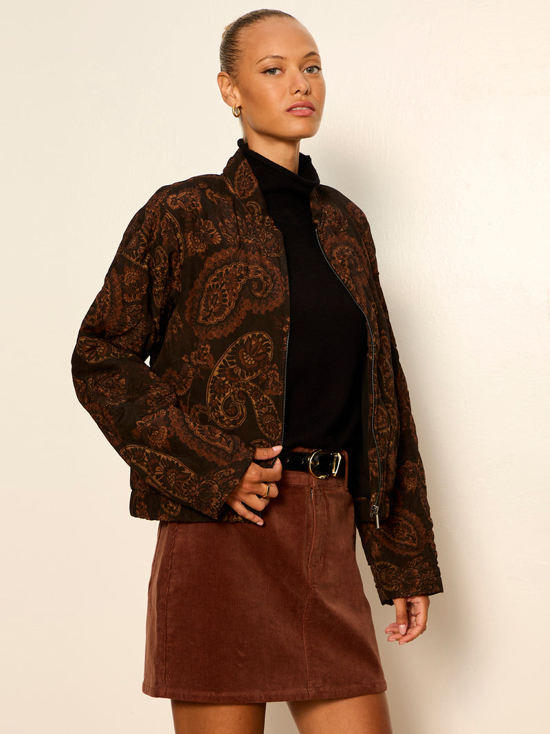 Empress Quilted Bomber Jacket Cocoa Paisley alt 1