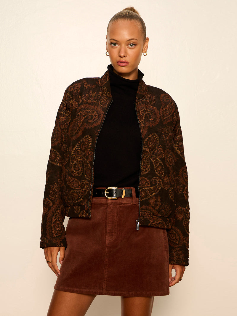 Empress Quilted Bomber Jacket Cocoa Paisley