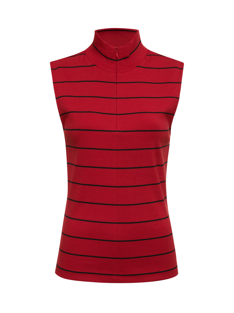 Sleeveless Zip Mock Top Red Energy/Black Stripe alt 6