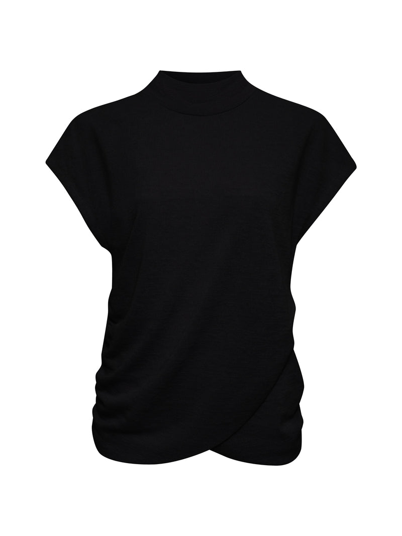 Draped Sleeveless Mock Neck Top Black alt 6