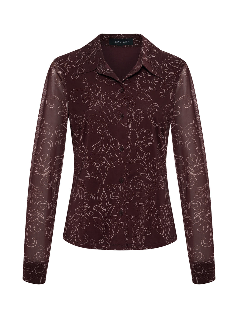 Fitted Mesh Button Down Top Boheme alt 6