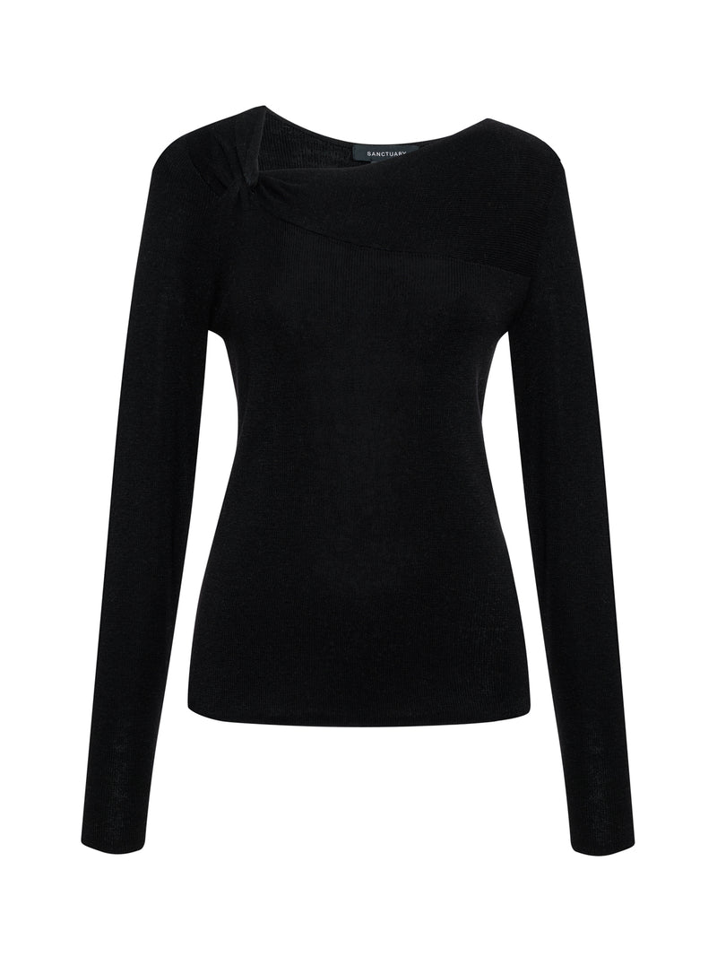 Long Sleeve Shoulder Twist Top Black alt 6