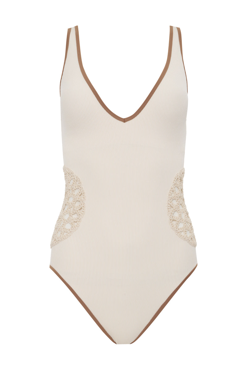 High Leg Scoop Neck One-Piece White Sand alt 5