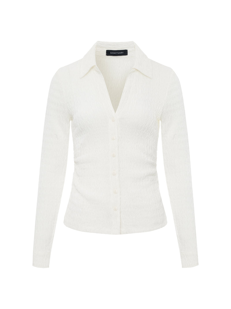 Juno Textured Button Front Top Chalk alt 6