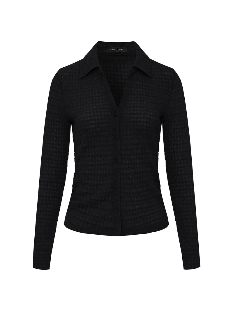 Juno Textured Button Front Top Black alt 6