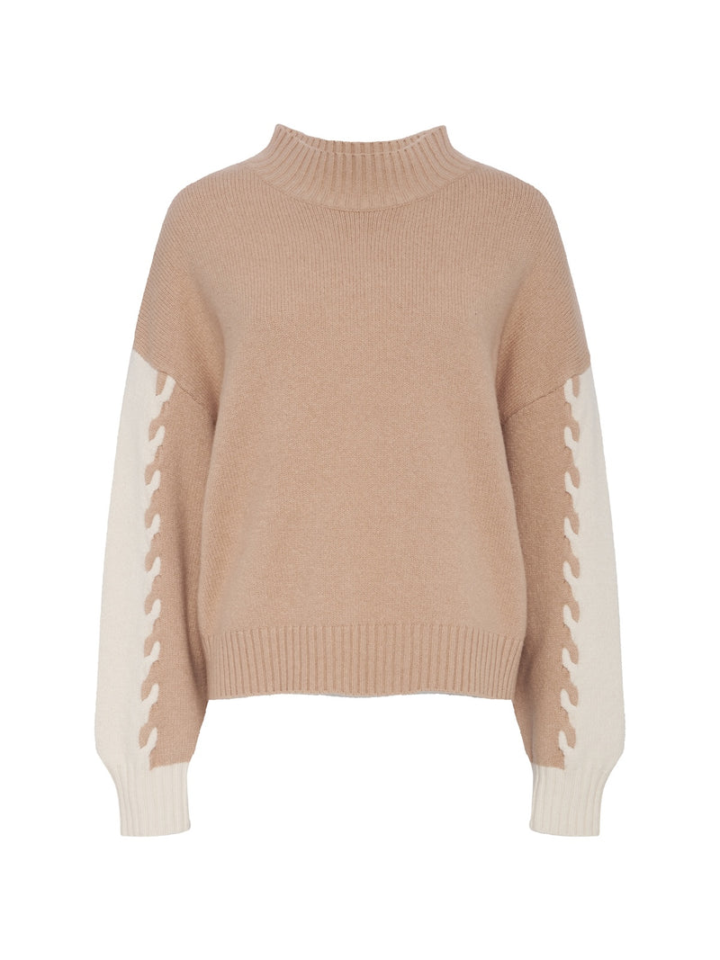 Color Block Mock Neck Pullover Hazelnut / Bone alt 4