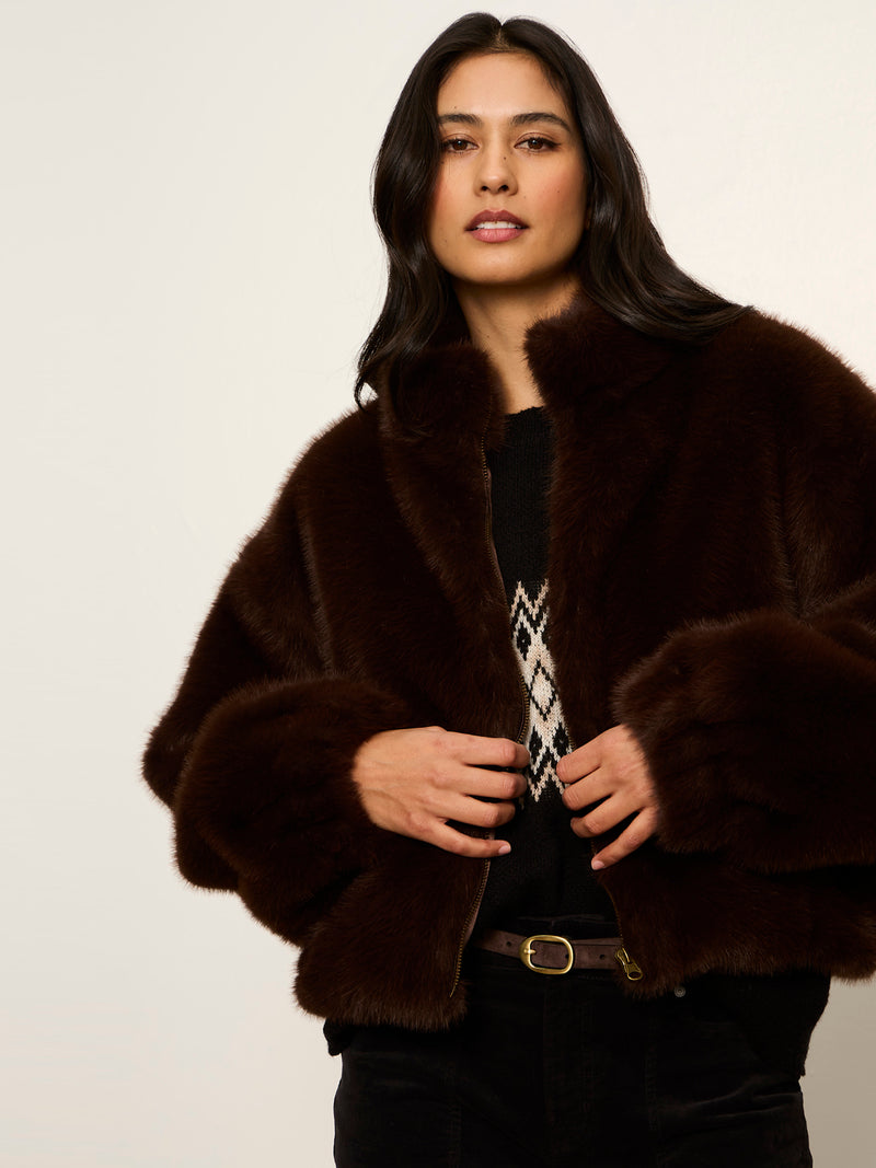 Everest Fur Bomber Espresso Martini Petite Sizing alt 1