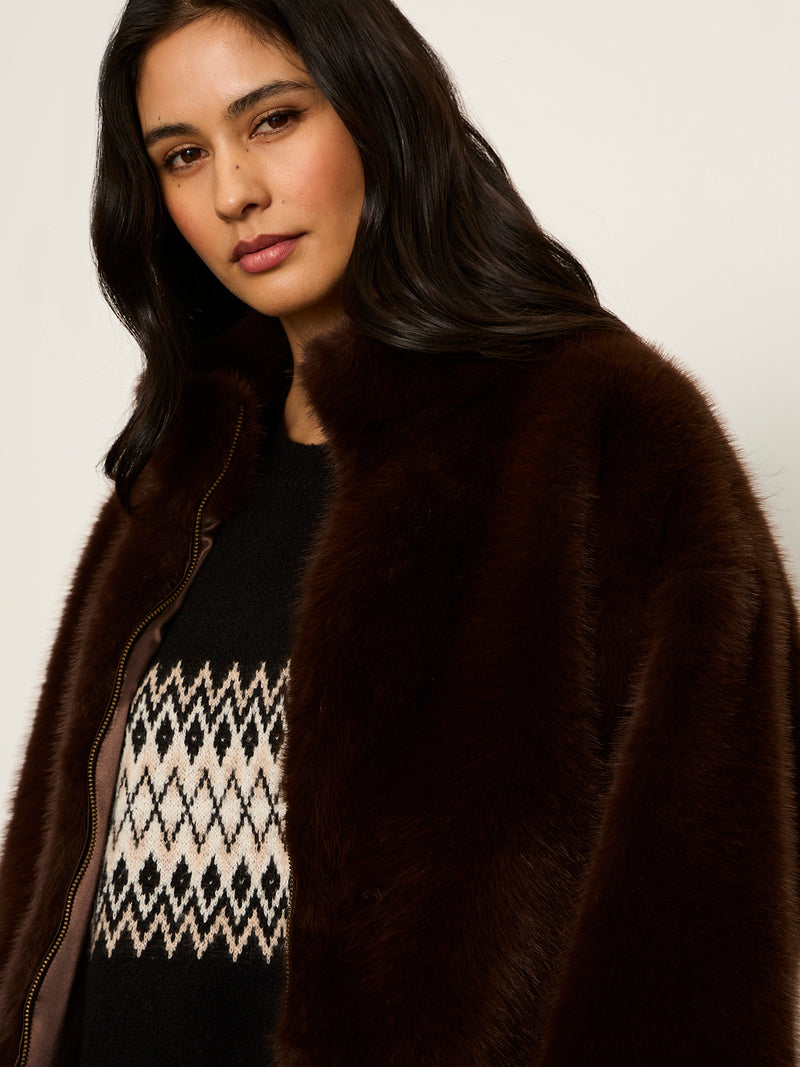 Everest Fur Bomber Espresso Martini Petite Sizing alt 3