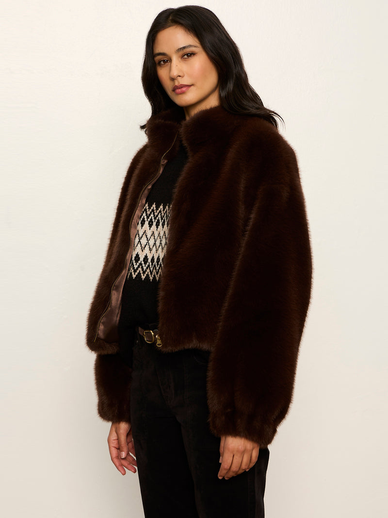 Everest Fur Bomber Espresso Martini Petite Sizing alt 2