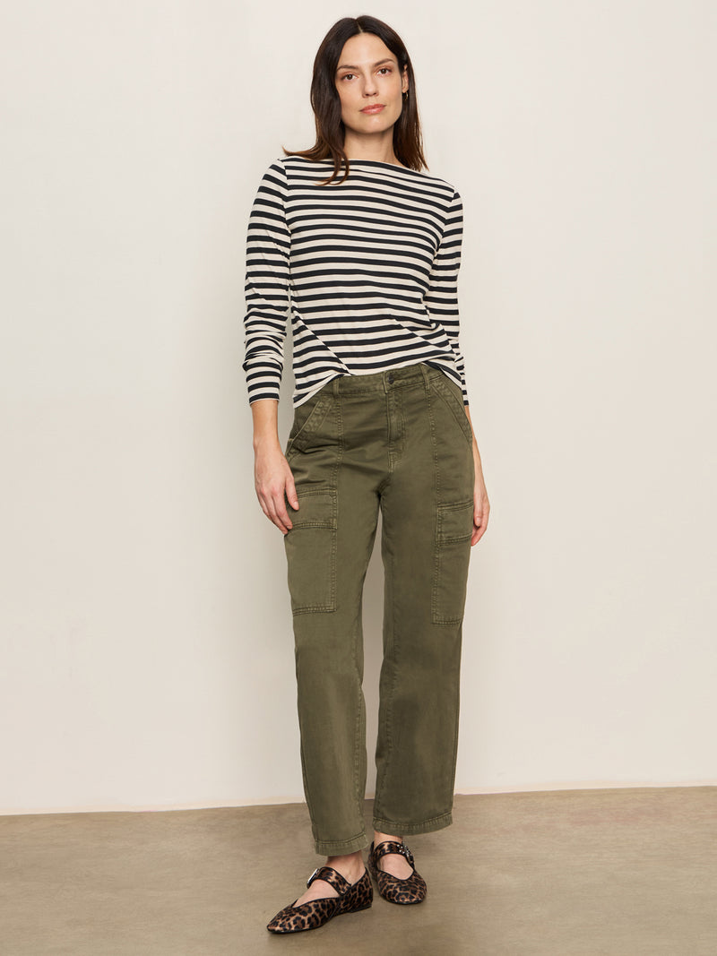 Boatneck Long Sleeve Tee Light Oat/Black Stripe alt 6