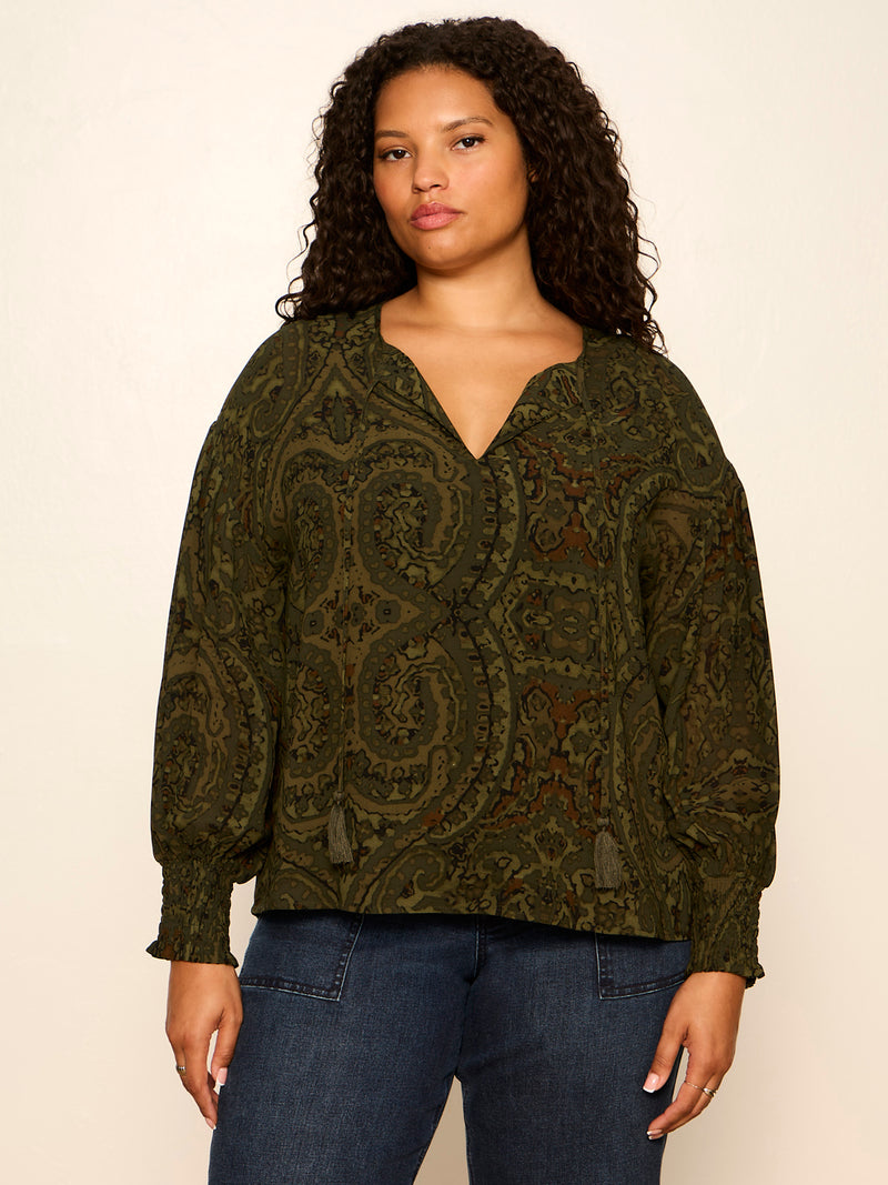 The Moment Volume Blouse Midnight Moss Extended Sizing alt 1