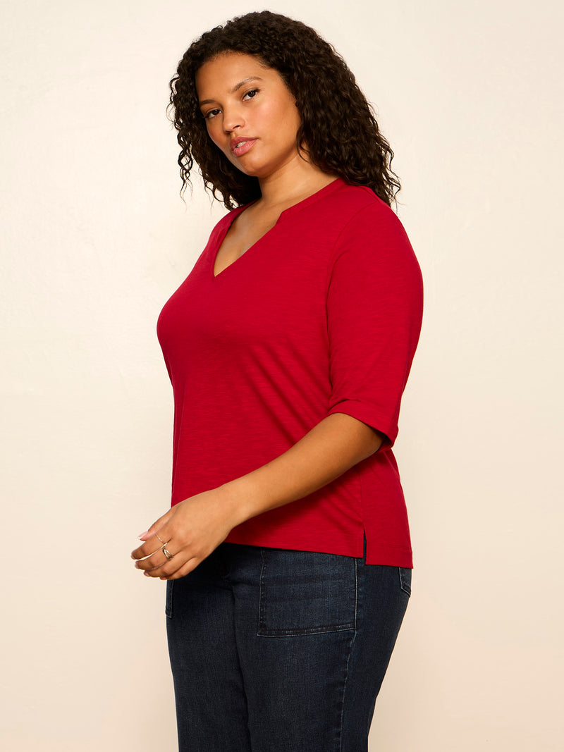 Dolce Notch Neck Tee Red Berry Extended Sizing alt 3