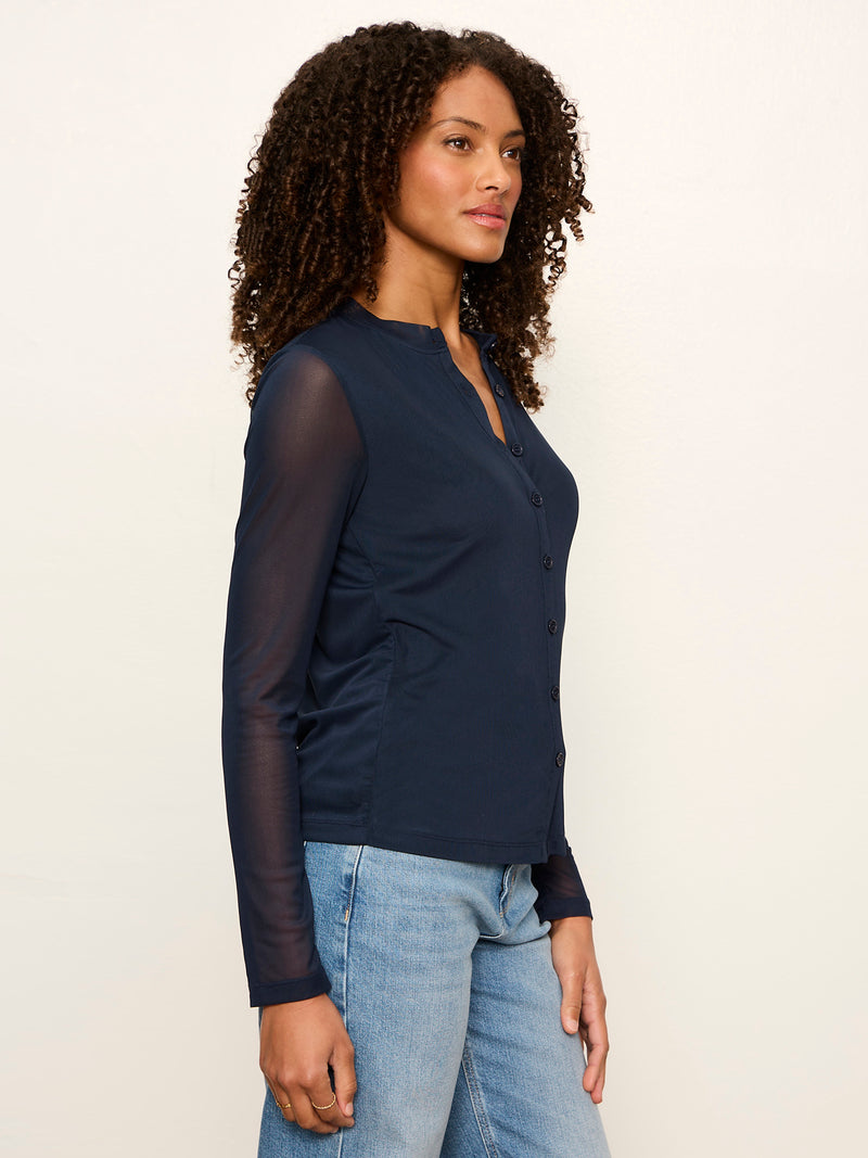 Mesh Long Sleeve Cardigan Navy Blazer alt 2