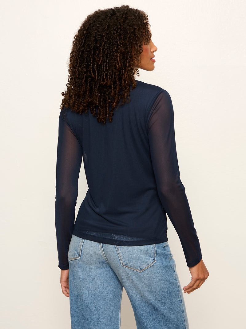 Mesh Long Sleeve Cardigan Navy Blazer alt 3