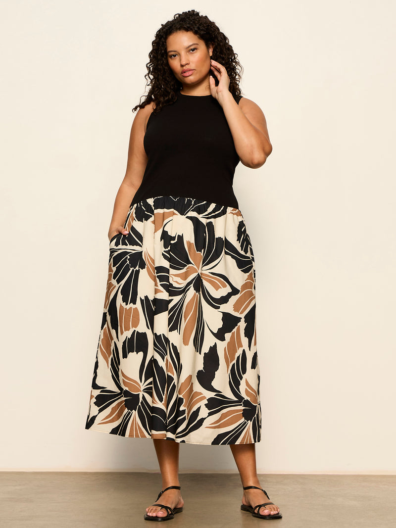 Sandbar Mix Media Midi Dress Lotus With Black Extended Sizing