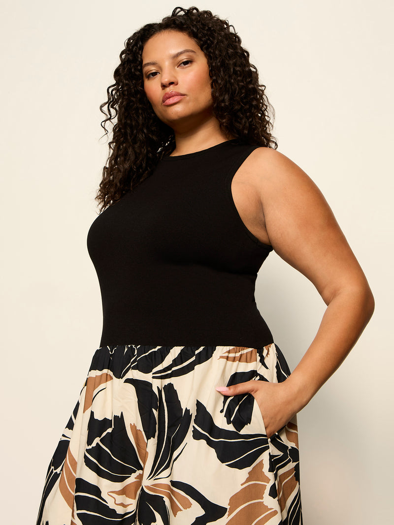 Sandbar Mix Media Midi Dress Lotus With Black Extended Sizing alt 1