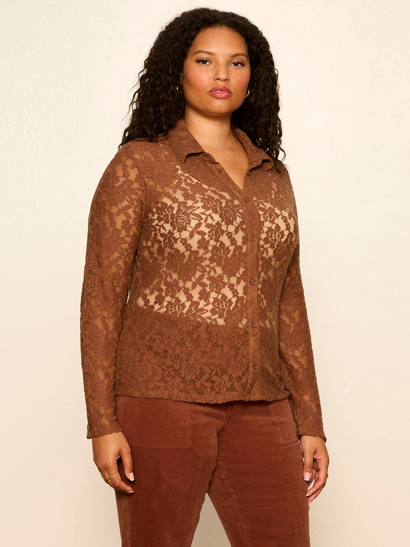 Dreamer Lace Shirt Cocoa Powder Extended Sizing alt 2