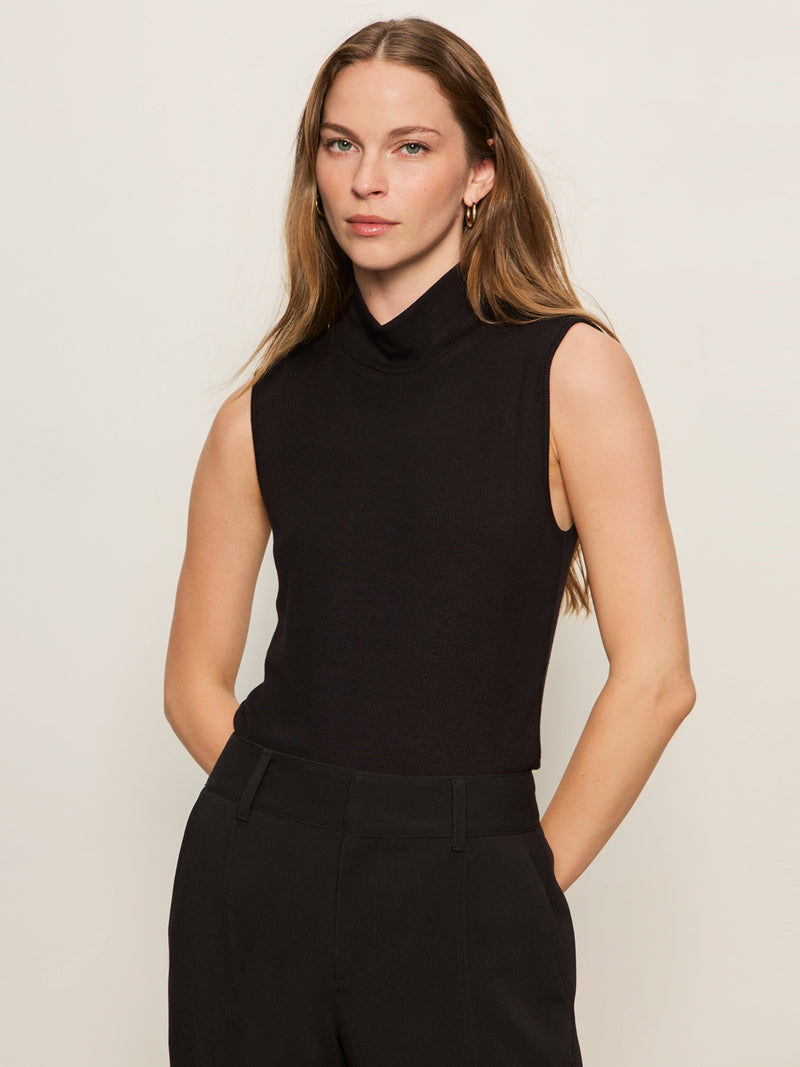 Essential Sleeveless Mock Neck Tank Black