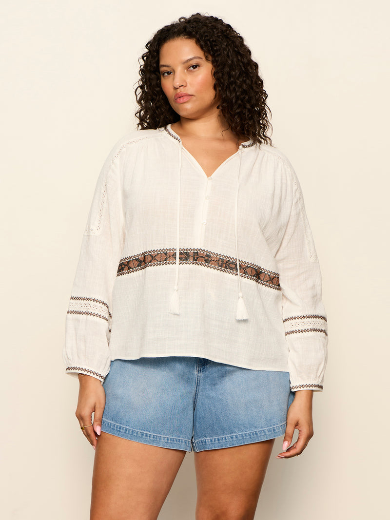 Retreat Embroidered Blouse Chalk Extended Sizing alt 3