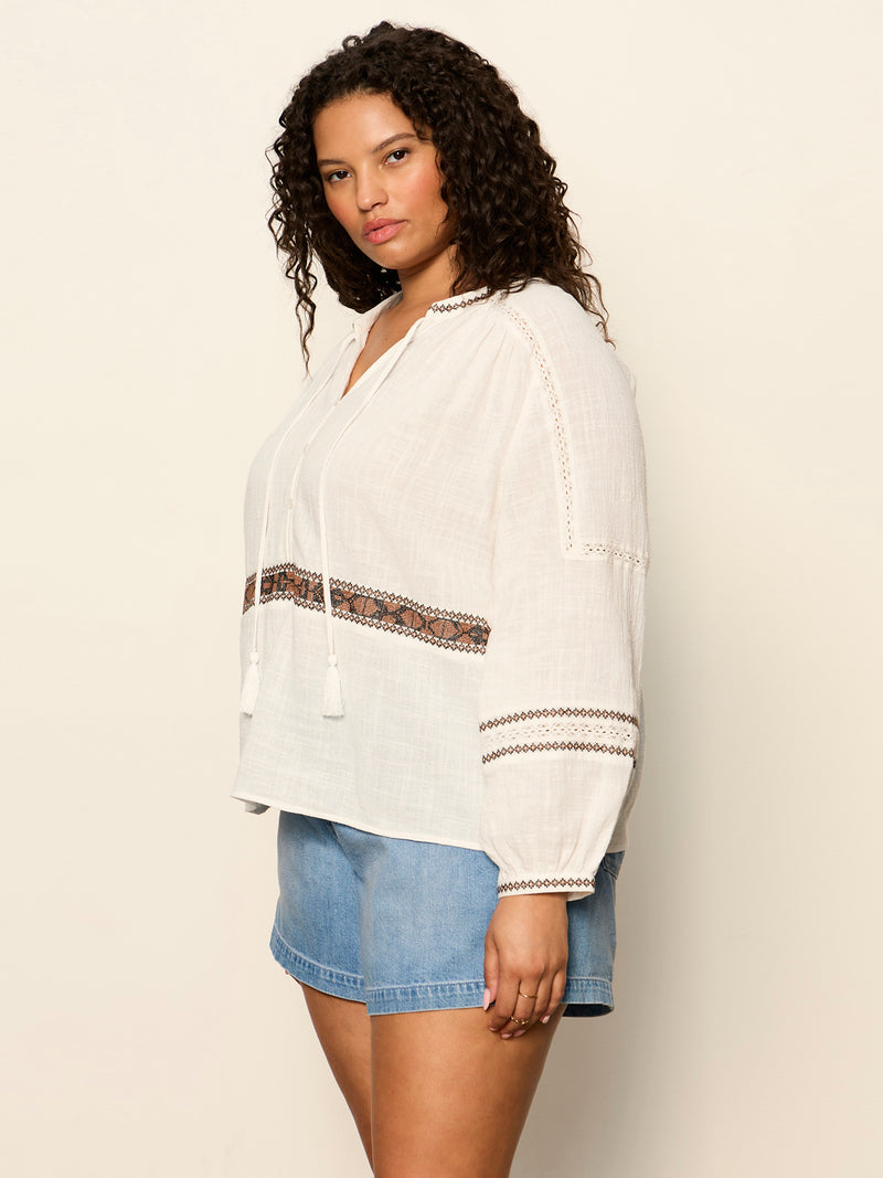 Retreat Embroidered Blouse Chalk Extended Sizing alt 4