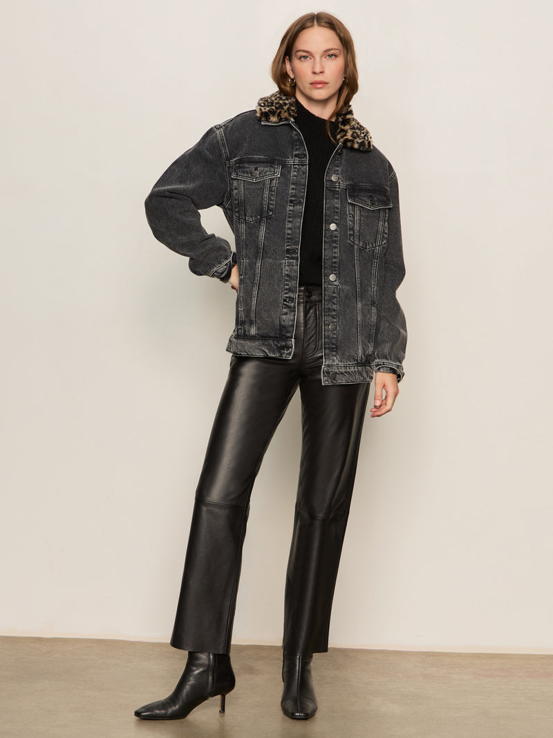 Boyfriend Trucker Jacket Washed Black Denim alt 5