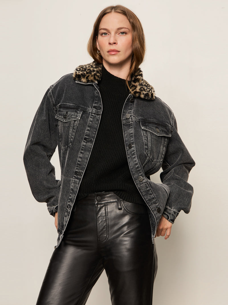 Boyfriend Trucker Jacket Washed Black Denim