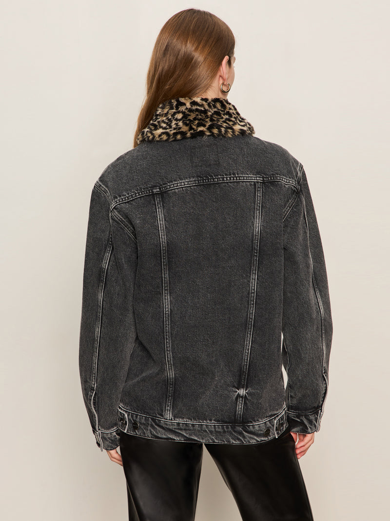 Boyfriend Trucker Jacket Washed Black Denim alt 1
