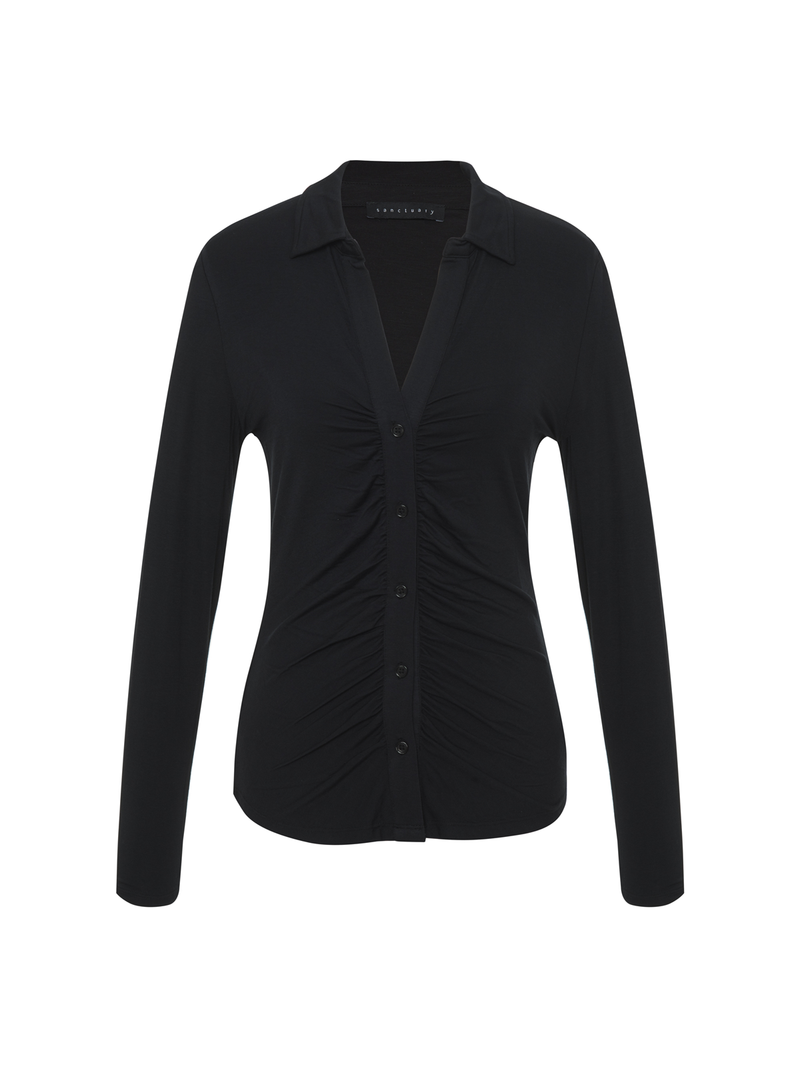 Dreamgirl Knit Button Up Top Black Extended Sizing alt 4