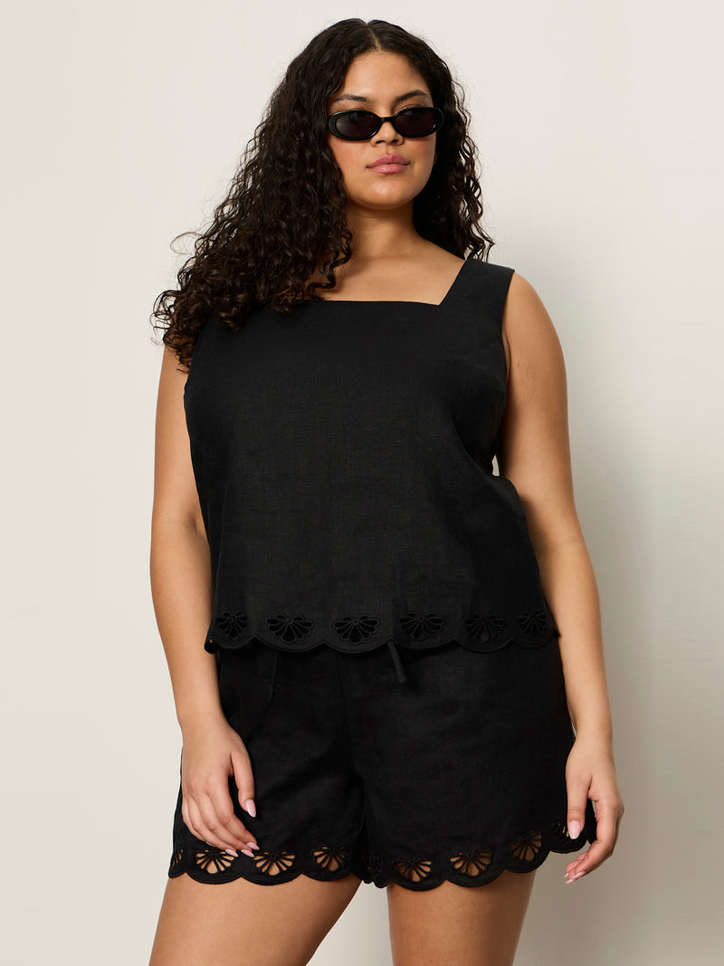 Almost There Linen Top Black Extended Sizing