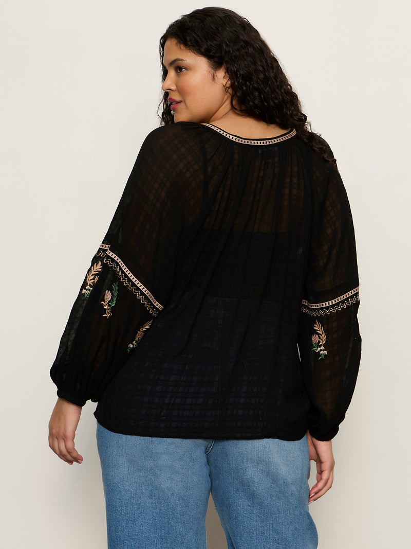 Raye Embroidered Blouse Black Extended Sizing alt 1