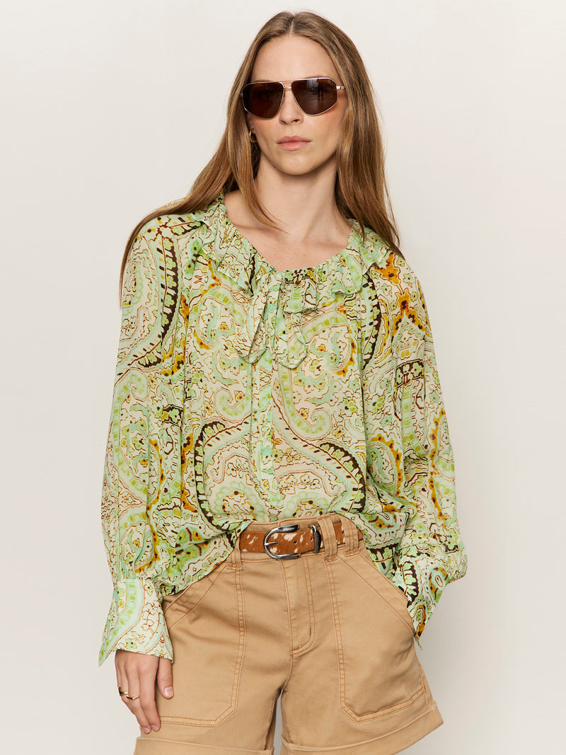 Sheer Elegance Volume Blouse Verde Boheme