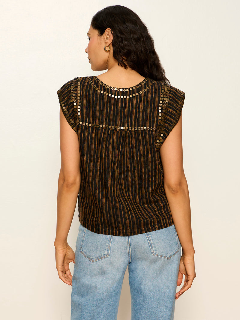 Outsider Embellished Shell Top Dark Cumin/Black Stripe alt 2