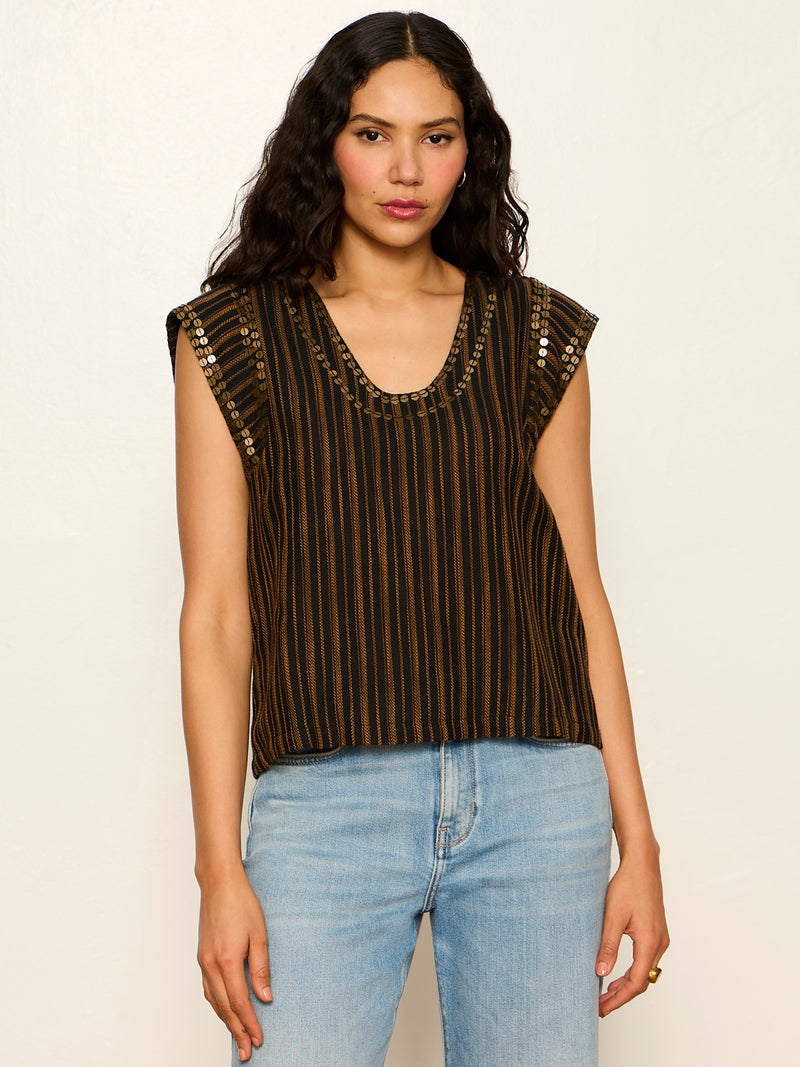 Outsider Embellished Shell Top Dark Cumin/Black Stripe alt 4