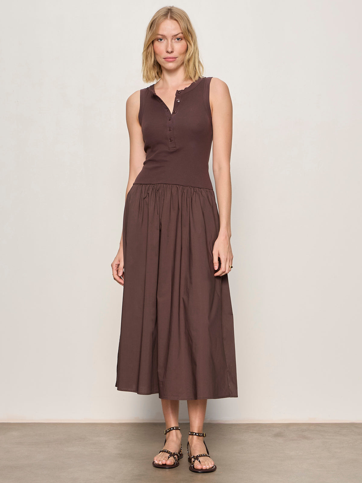 Women's Breakaway Mix Media Midi Dress Rich Soil, Size Large, 100% Cotton
