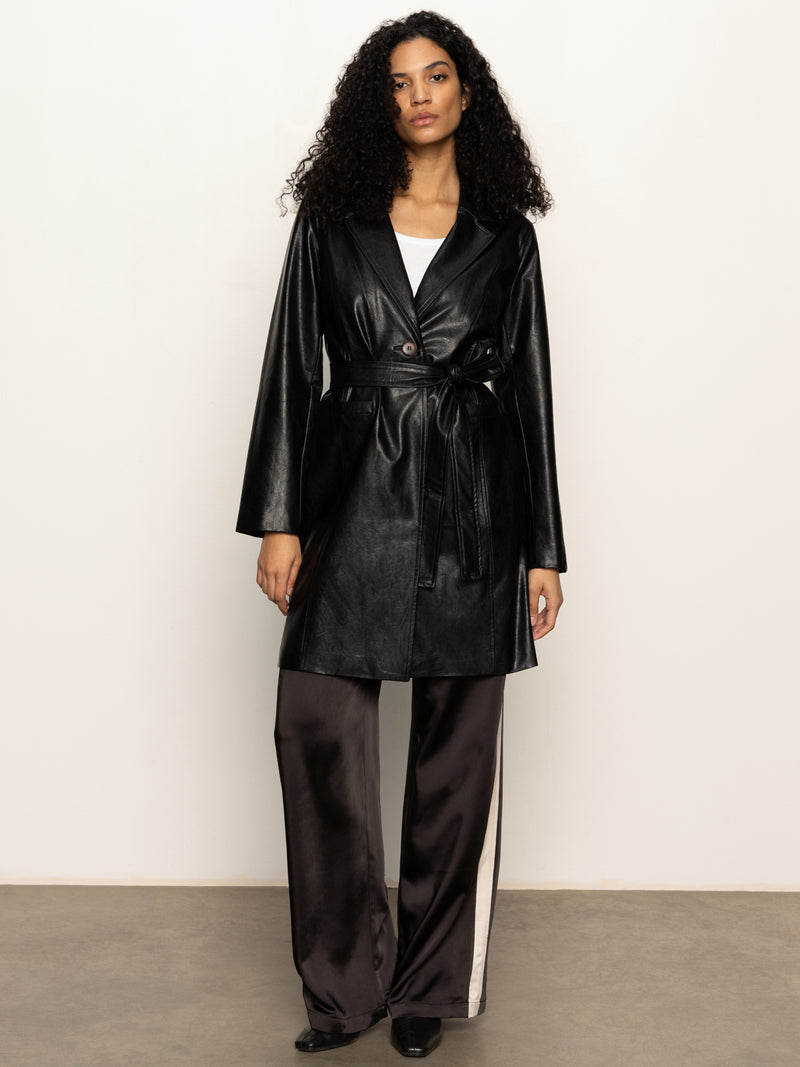 Vegan Leather Coat Black alt 6