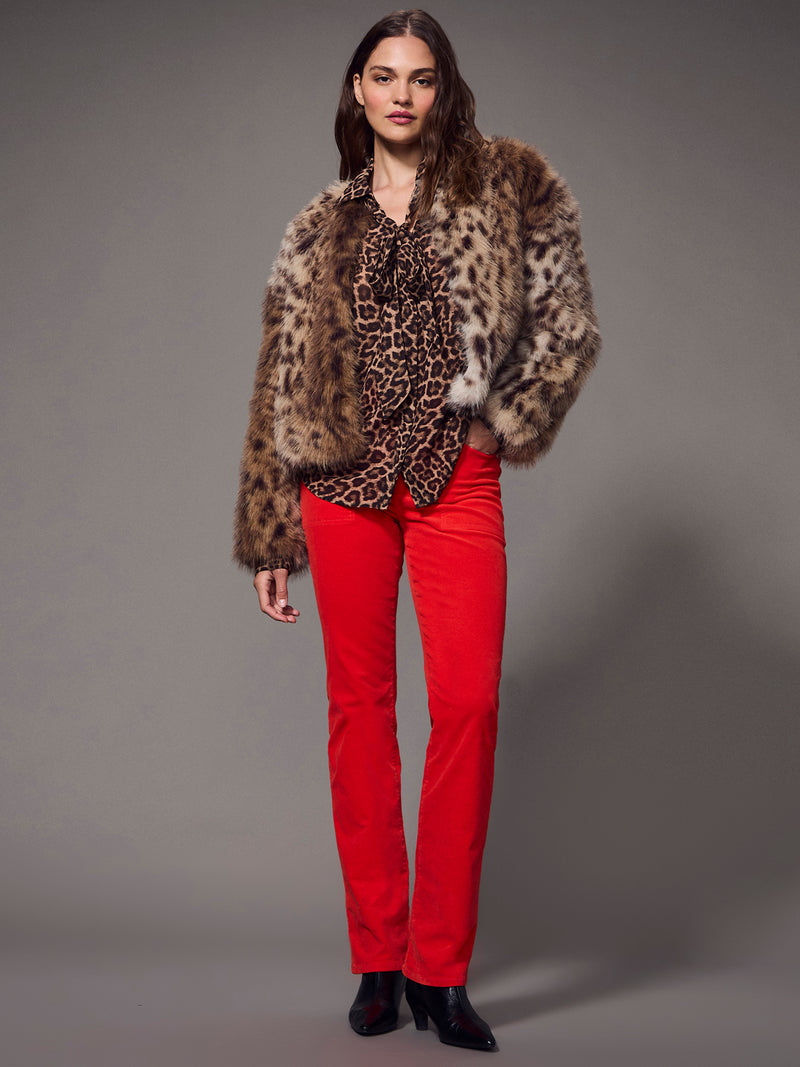 Collarless Everest Fur Jacket Cheetah alt 4