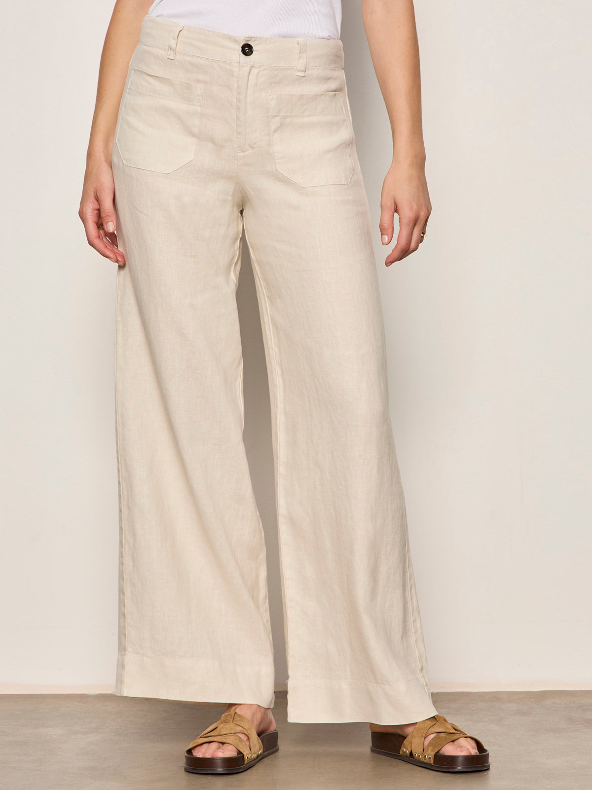 beige wide leg dress pants Women's The Linen Marine Wide Leg Pant Summer Sand, Size 32
