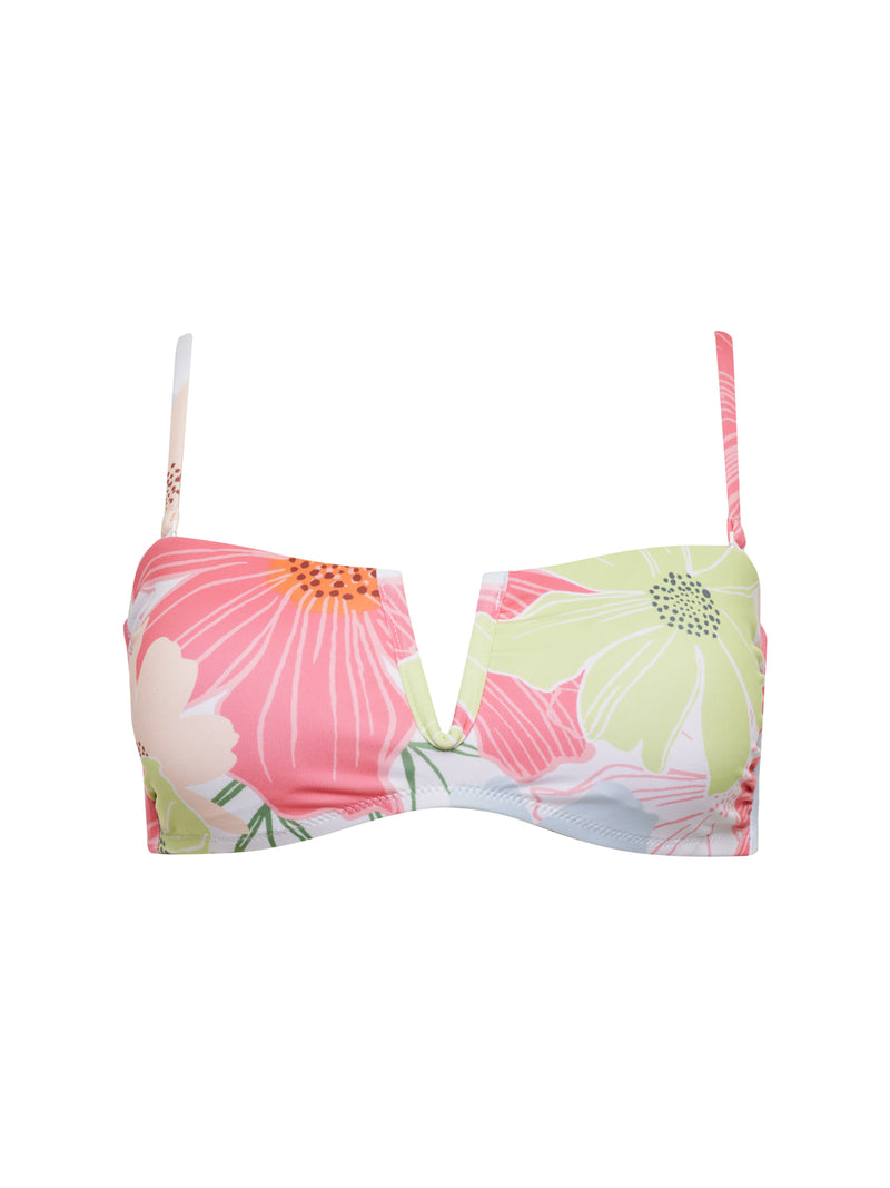 Charming Floral V-Wire Bandeau Bikini Top White alt 4