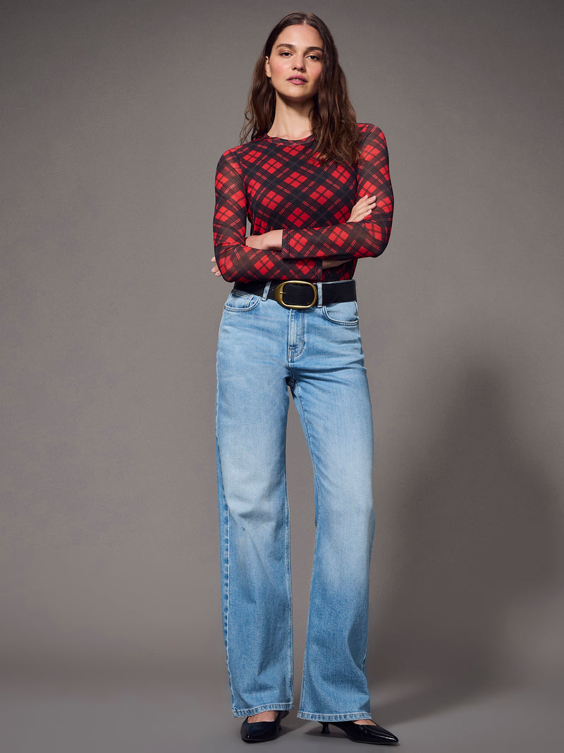 Long Sleeve Perfect Mesh Tee Red Hot Plaid alt 1