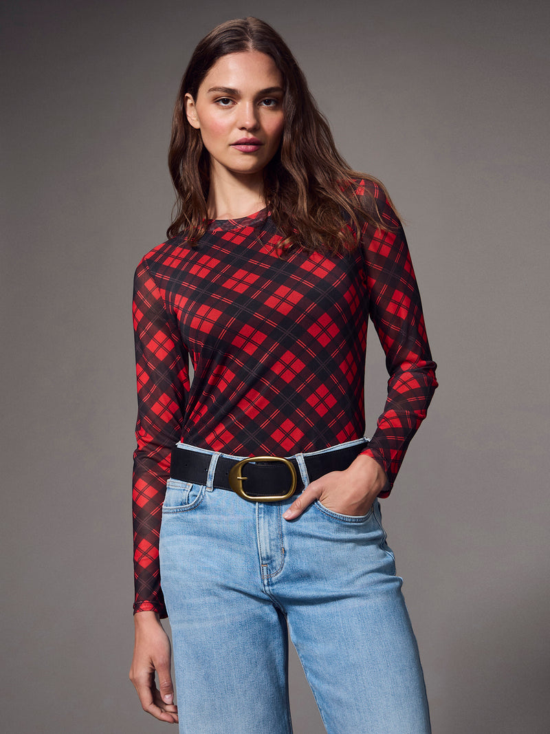 Long Sleeve Perfect Mesh Tee Red Hot Plaid alt 5