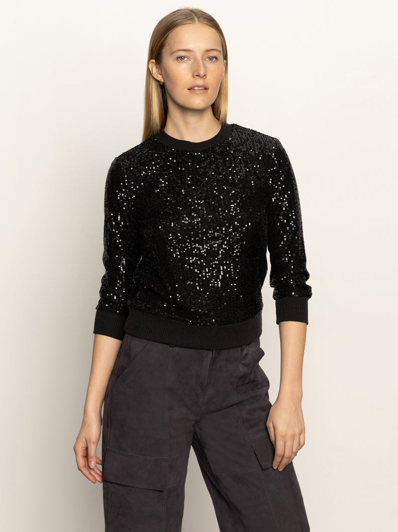 Relaxed Sparkle 3/4 Sleeve Popover Black alt 1