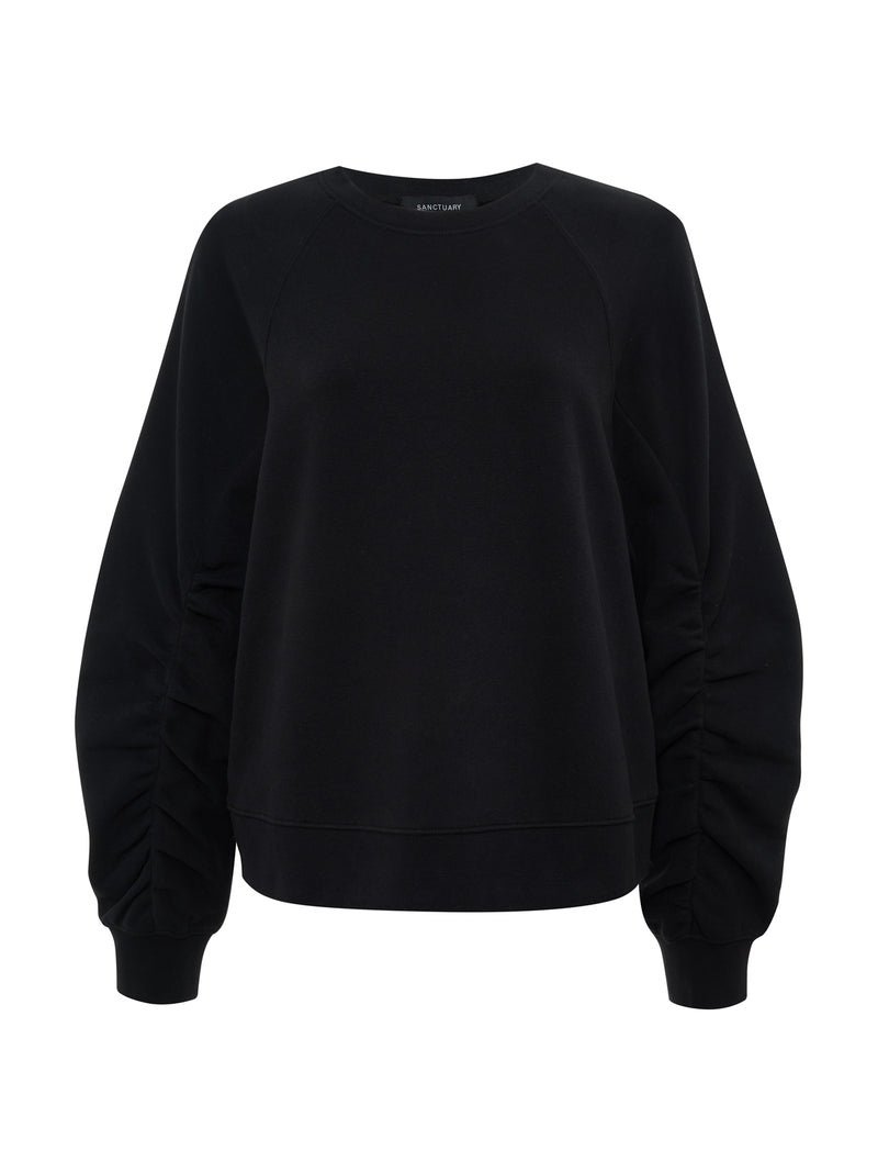 Shirred Sleeve Sweatshirt Black alt 5