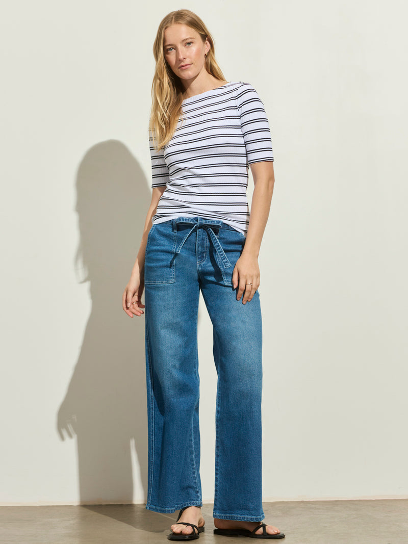 Boatneck Ribbed Top Chalk/Black Stripe alt 3