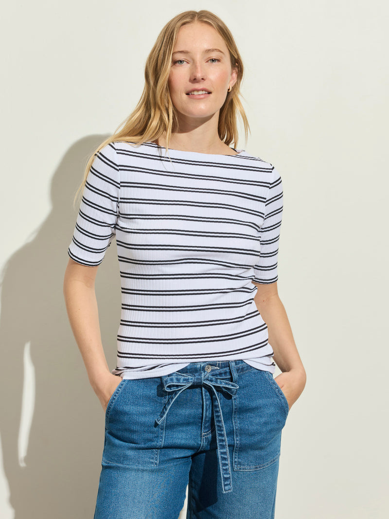 Boatneck Ribbed Top Chalk/Black Stripe