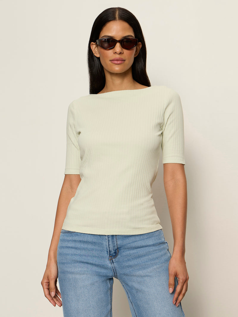 Boatneck Ribbed Top Green Mist